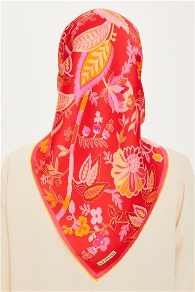 Armine Çiçek Desenli Twill Saf İpek Eşarp 9227D 09