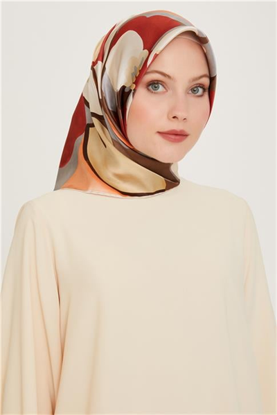 Armine Çiçek Desenli Twill Saf İpek Eşarp 9200D 03
