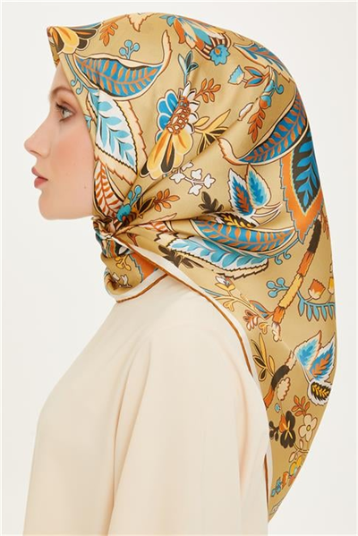 Armine Çiçek Desenli Twill Saf İpek Eşarp 9227D 37