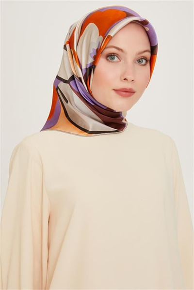 Armine Çiçek Desenli Twill Saf İpek Eşarp 9200D 06