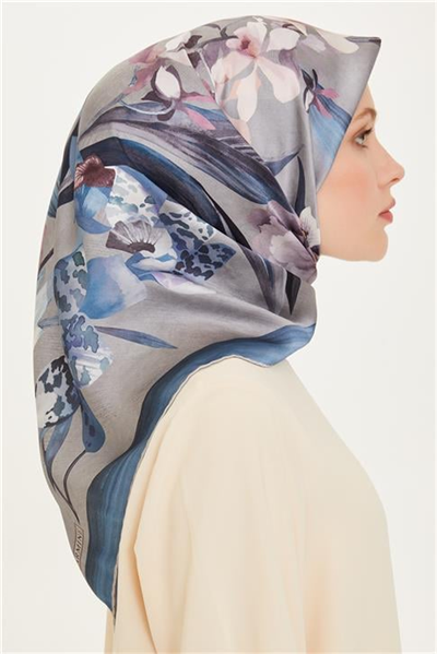 Armine Çiçek Desenli Twill Saf İpek Eşarp 9215D 34 37