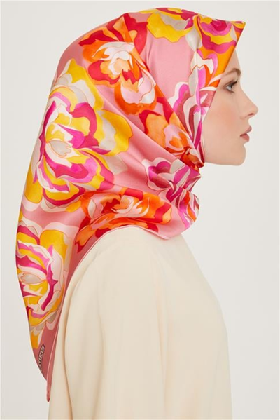 Armine Çiçek Desenli Twill Saf İpek Eşarp 9234D 53