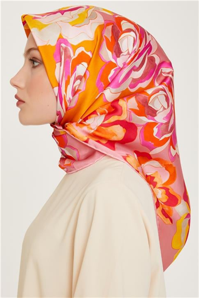 Armine Çiçek Desenli Twill Saf İpek Eşarp 9234D 53