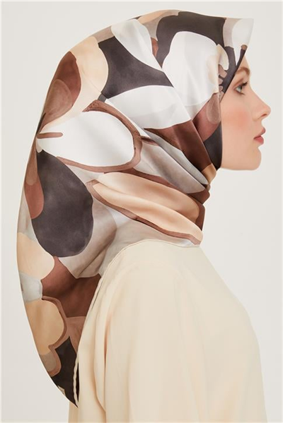 Armine Çiçek Desenli Twill Saf İpek Eşarp 9200D 85