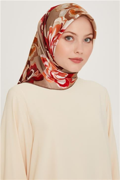 Armine Çiçek Desenli Twill Saf İpek Eşarp 9234D 01
