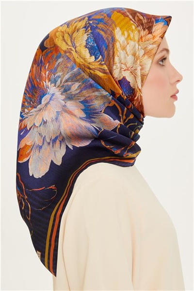 Armine Çiçek Desenli Twill Saf İpek Eşarp 9220D 07