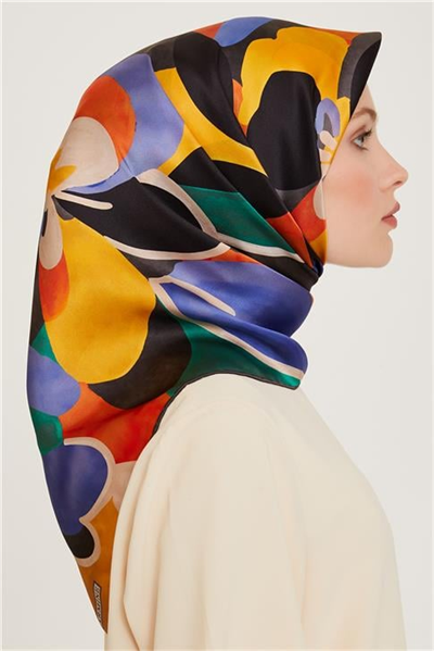 Armine Çiçek Desenli Twill Saf İpek Eşarp 9200D 84