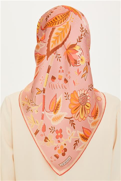 Armine Çiçek Desenli Twill Saf İpek Eşarp 9227D 05