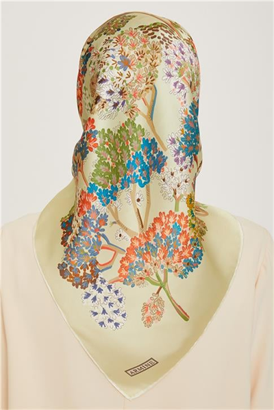 Armine Çiçek Desenli Twill Saf İpek Eşarp 9209D 80