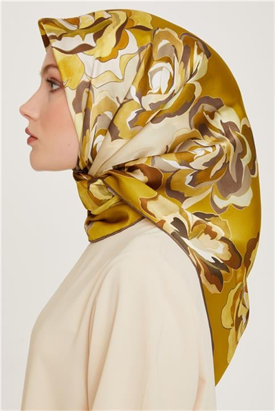 Armine Çiçek Desenli Twill Saf İpek Eşarp 9234D 31