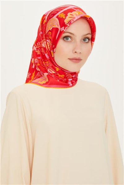 Armine Çiçek Desenli Twill Saf İpek Eşarp 9227D 09