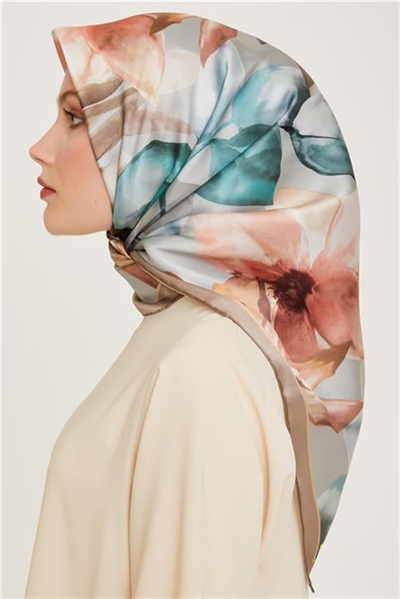 Armine Çiçek Desenli Twill Saf İpek Eşarp 9205D 35