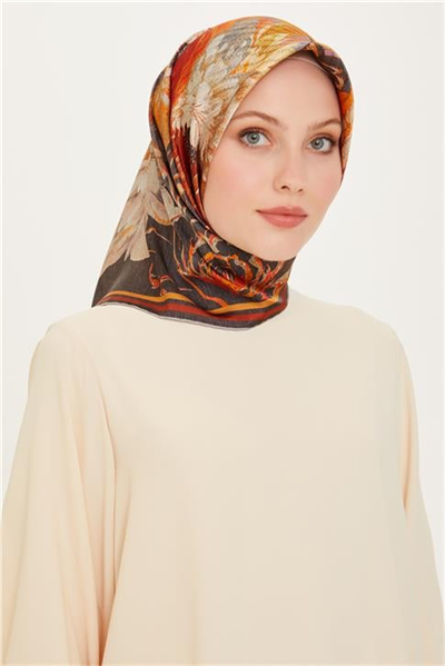 Armine Çiçek Desenli Twill Saf İpek Eşarp 9220D 82