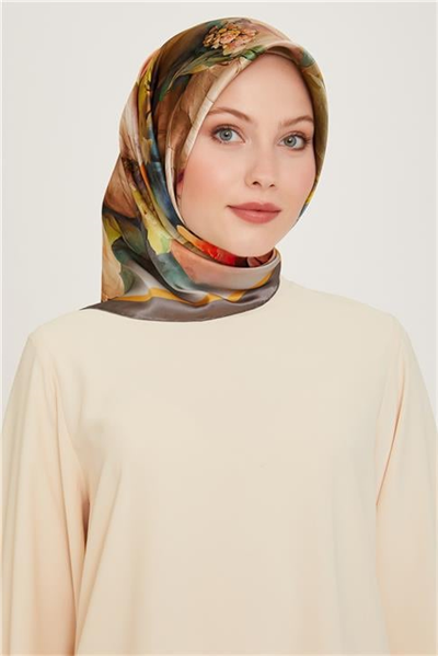 Armine Çiçek Desenli Twill Saf İpek Eşarp 9211D 33