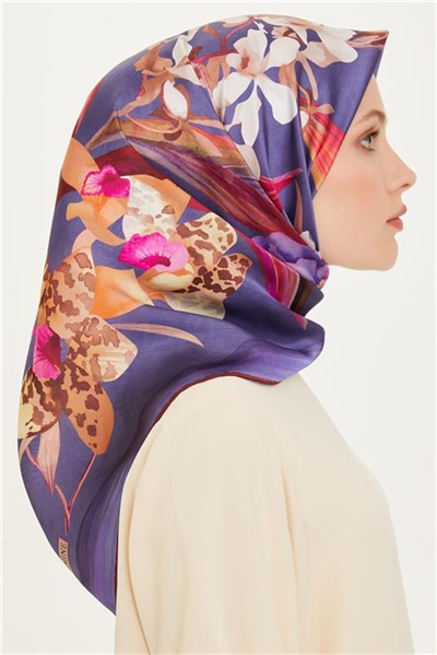 Armine Çiçek Desenli Twill Saf İpek Eşarp 9215D 34 54