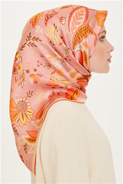 Armine Çiçek Desenli Twill Saf İpek Eşarp 9227D 05
