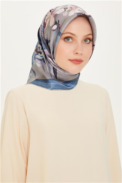 Armine Çiçek Desenli Twill Saf İpek Eşarp 9215D 34 37