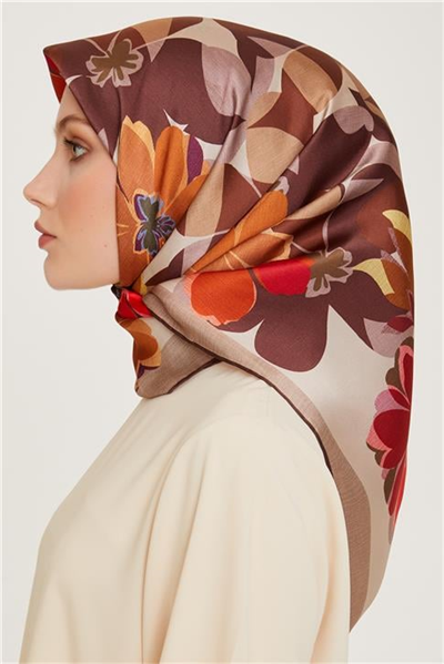 Armine Çiçek Desenli Twill Saf İpek Eşarp 9238D 80