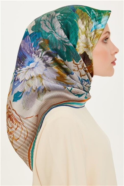 Armine Çiçek Desenli Twill Saf İpek Eşarp 9220D 31