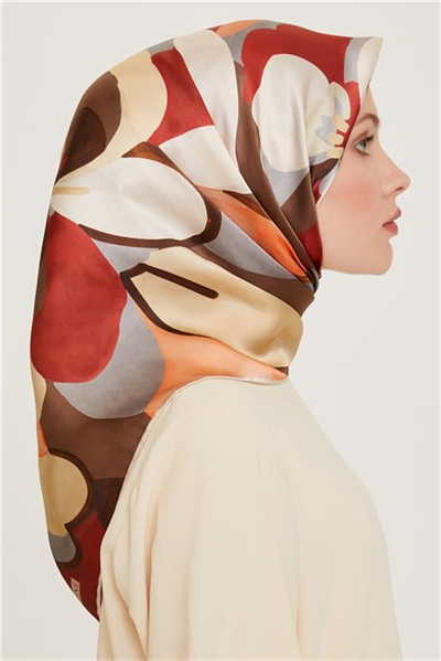 Armine Çiçek Desenli Twill Saf İpek Eşarp 9200D 03