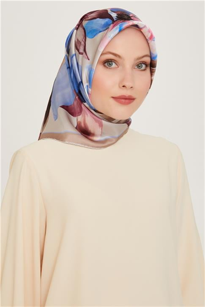 Armine Çiçek Desenli Twill Saf İpek Eşarp 9205D 07
