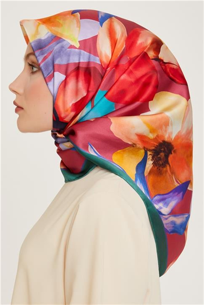 Armine Çiçek Desenli Twill Saf İpek Eşarp 9205D 57