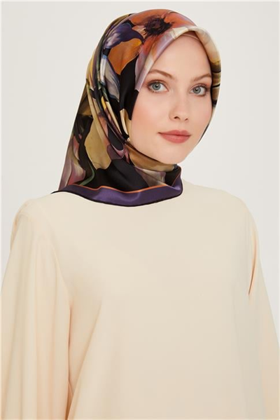 Armine Çiçek Desenli Twill Saf İpek Eşarp 9205D 02