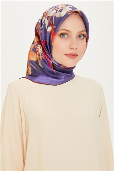 Armine Çiçek Desenli Twill Saf İpek Eşarp 9215D 34 54