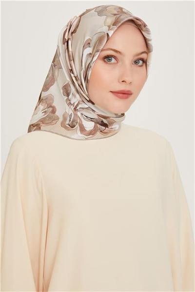 Armine Çiçek Desenli Twill Saf İpek Eşarp 9234D 84