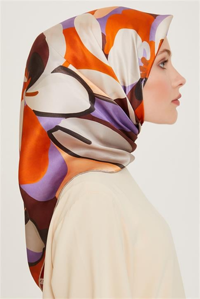 Armine Çiçek Desenli Twill Saf İpek Eşarp 9200D 06