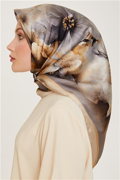 Armine Çiçek Desenli Twill Saf İpek Eşarp 9211D 03
