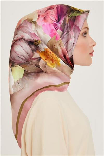 Armine Çiçek Desenli Twill Saf İpek Eşarp 9211D 40