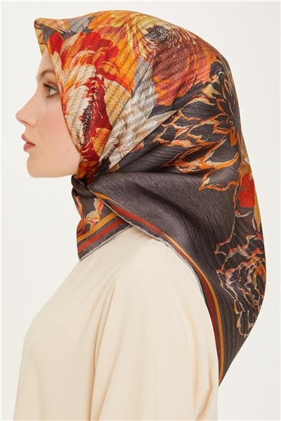 Armine Çiçek Desenli Twill Saf İpek Eşarp 9220D 82