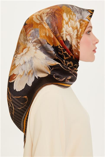 Armine Çiçek Desenli Twill Saf İpek Eşarp 9220D 02