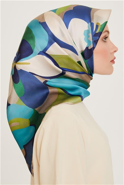 Armine Çiçek Desenli Twill Saf İpek Eşarp 9200D 02