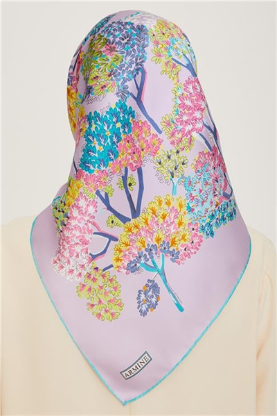 Armine Çiçek Desenli Twill Saf İpek Eşarp 9209D 51