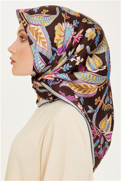 Armine Çiçek Desenli Twill Saf İpek Eşarp 9227D 35