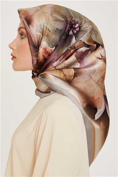 Armine Çiçek Desenli Twill Saf İpek Eşarp 9211D 35