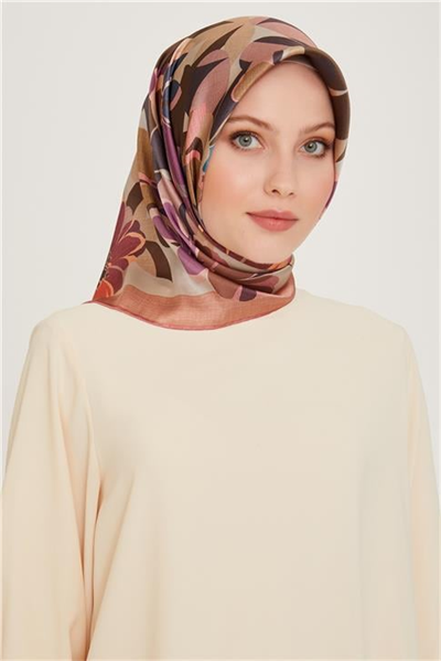 Armine Çiçek Desenli Twill Saf İpek Eşarp 9238D 82