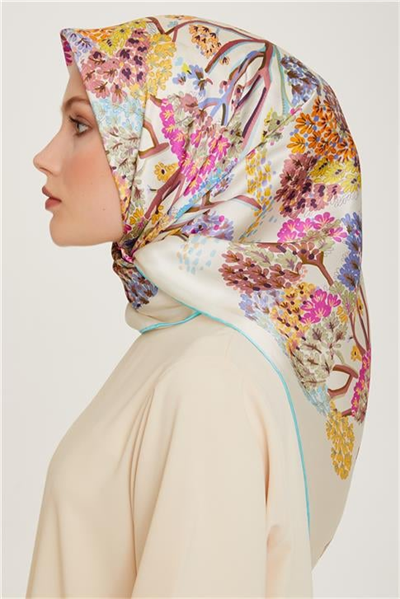 Armine Çiçek Desenli Twill Saf İpek Eşarp 9209D 31