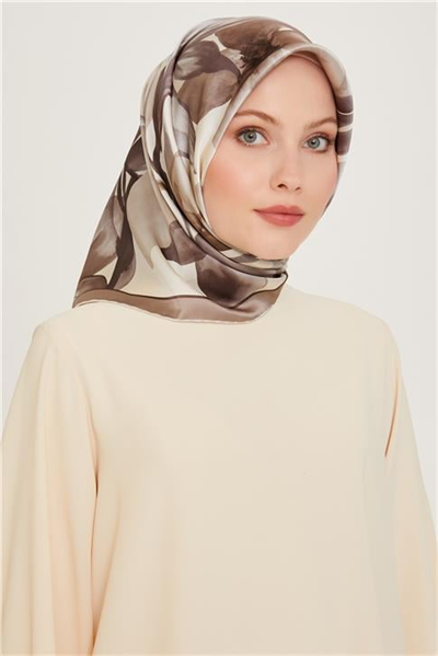 Armine Çiçek Desenli Twill Saf İpek Eşarp 9205D 33
