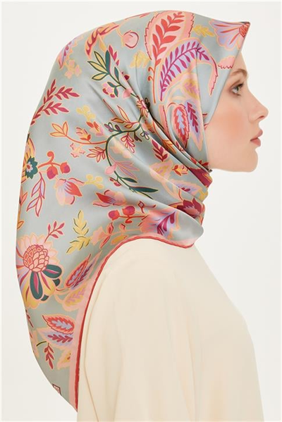 Armine Çiçek Desenli Twill Saf İpek Eşarp 9227D 81