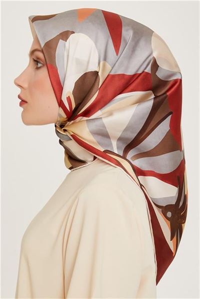 Armine Çiçek Desenli Twill Saf İpek Eşarp 9200D 03