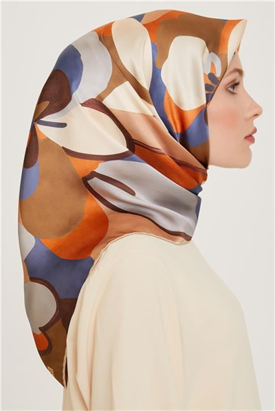 Armine Çiçek Desenli Twill Saf İpek Eşarp 9200D 33