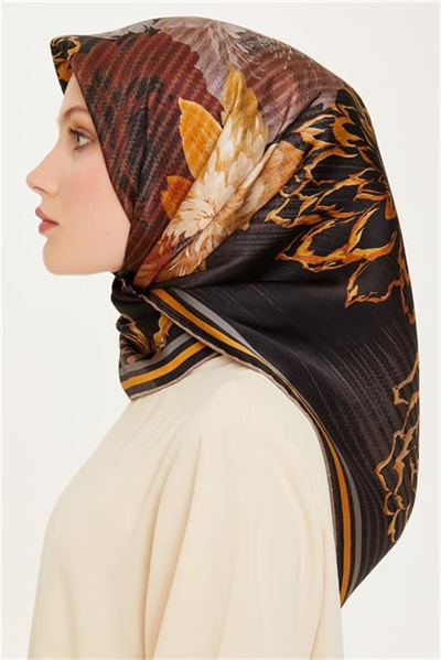 Armine Çiçek Desenli Twill Saf İpek Eşarp 9220D 02