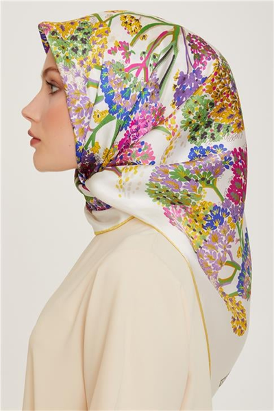 Armine Çiçek Desenli Twill Saf İpek Eşarp 9209D 50