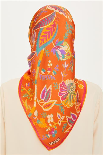 Armine Çiçek Desenli Twill Saf İpek Eşarp 9227D 02
