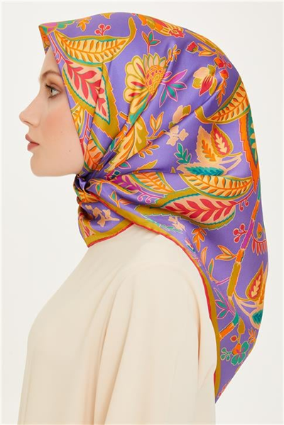 Armine Çiçek Desenli Twill Saf İpek Eşarp 9227D 07