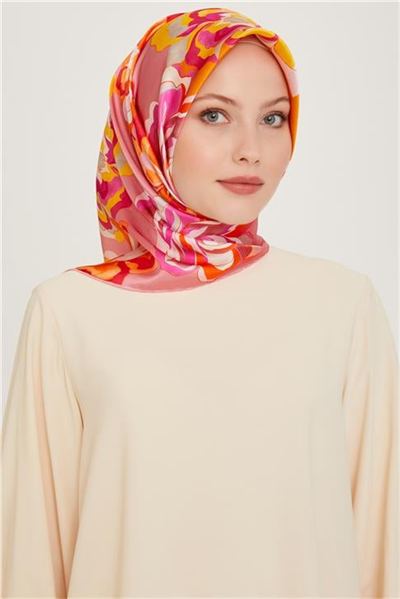 Armine Çiçek Desenli Twill Saf İpek Eşarp 9234D 53