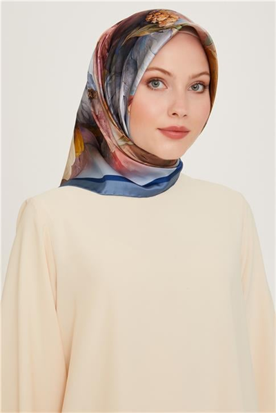 Armine Çiçek Desenli Twill Saf İpek Eşarp 9211D 36